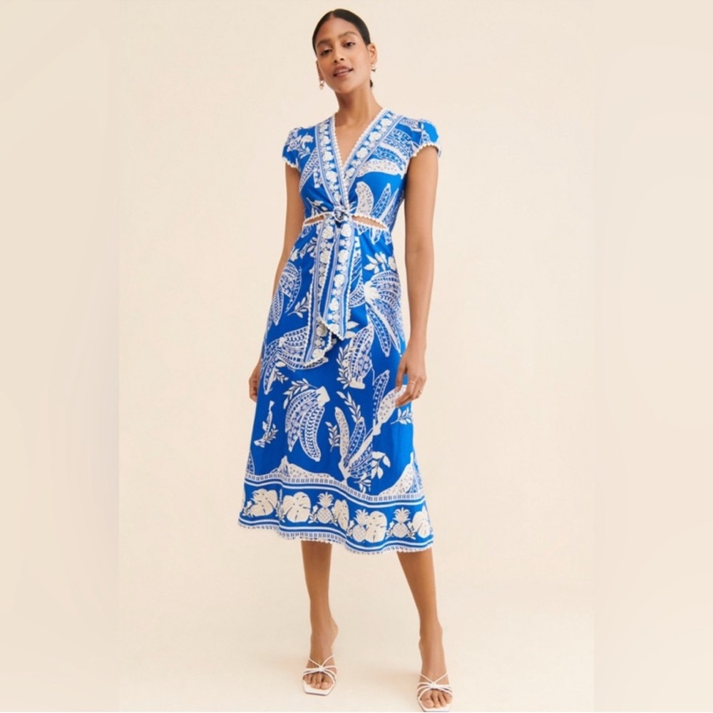 Farm Rio Midi Blue Lace Banana Dress